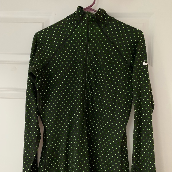 Nike Green & Black Polka Dot Dry-Fit High Neck Athletic Long Sleeve Top - Picture 2 of 4
